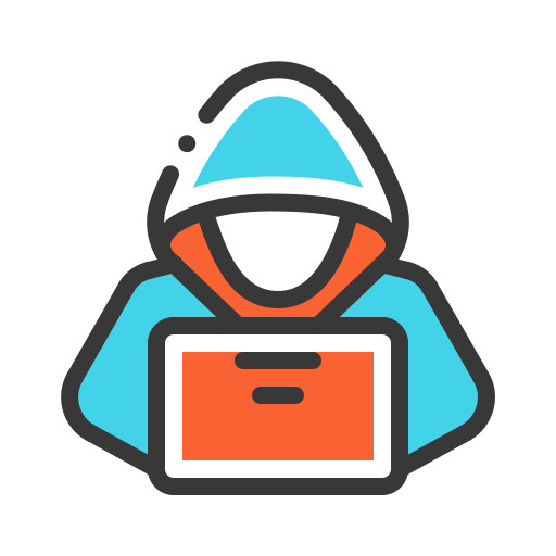 Icon: Person mit Kapuze vor Computer