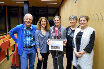 BPT_Gastvortrag Van Minnen Spendenübergabe: Jan Herman van Minnen, Michaela Neubauer, Schulleiterin Ulrike Hanka, Brigitte Klammer, Studiengangsleiterin Kerstin Lampel