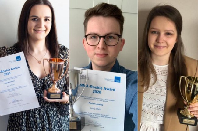 Gewinner*innen des Rookie Award 2020, (v.l.) Tina Montibeller, Florian Lonsing, Daniela Pulz