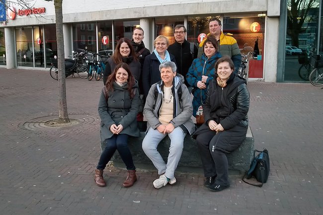 Patricia Renner, Andreas Hallas, Karin Preiss und Christine Schmid von der FH St. Pölten mit Annette Glessner, Walburga Boers, Nicole Bartles, Paul Trapp und Brian Rengers von der Saxion Hochschule Enschede