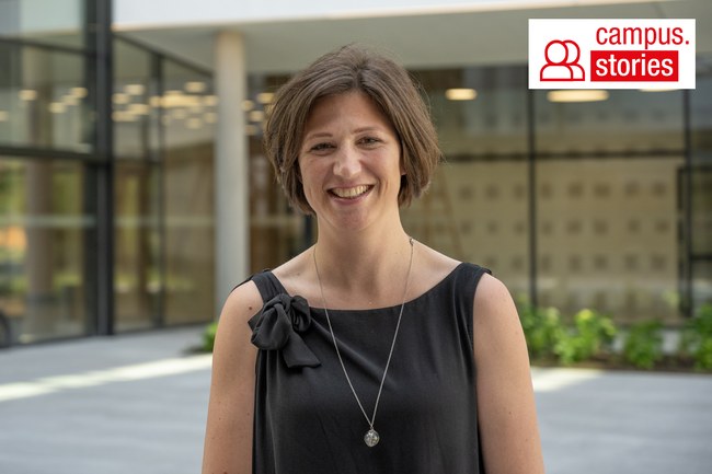 Senior Researcher Elisabeth Höld in front of the new campus